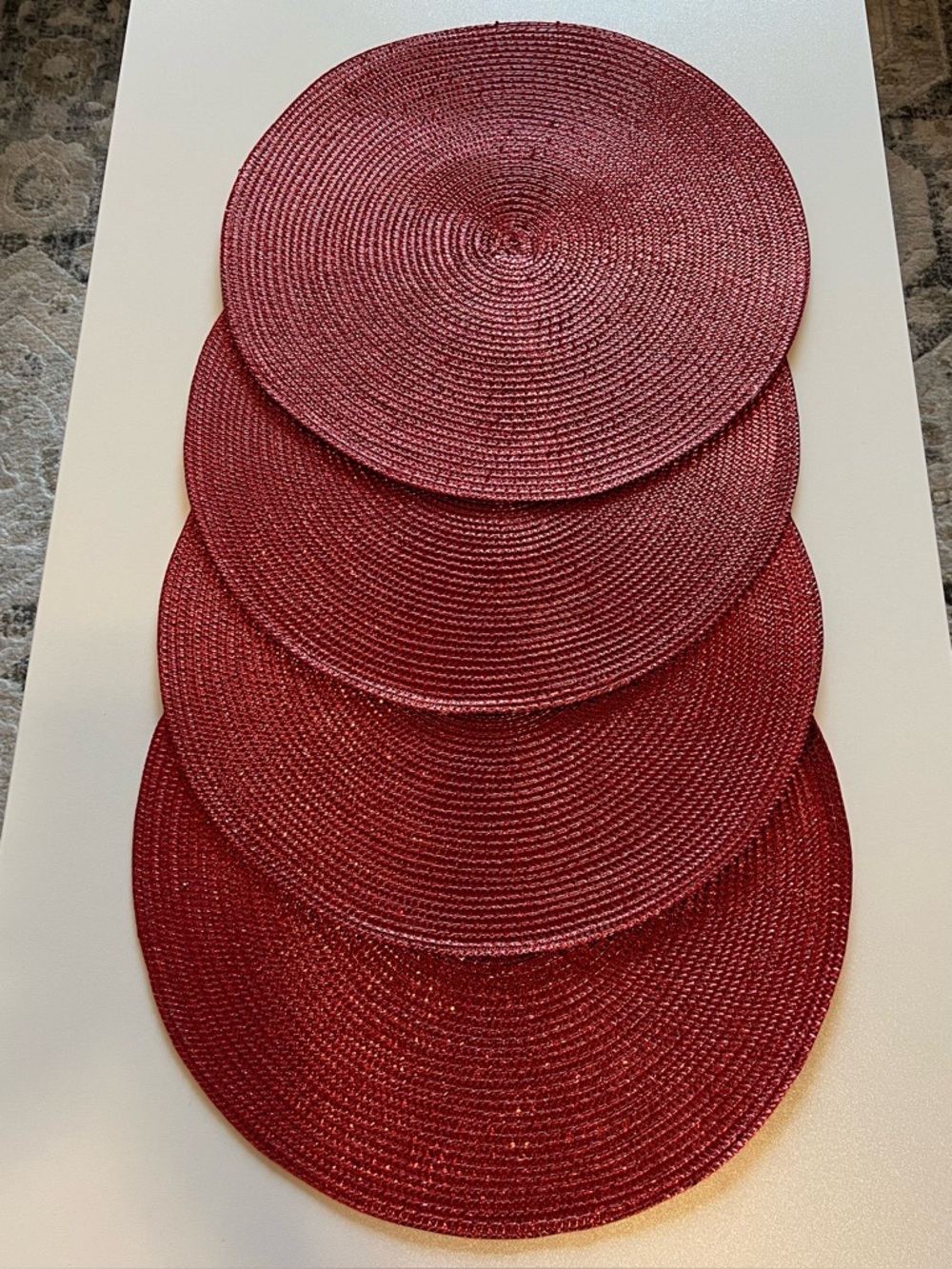 4 Woven Round Placemats in Red - 14.25” Like New